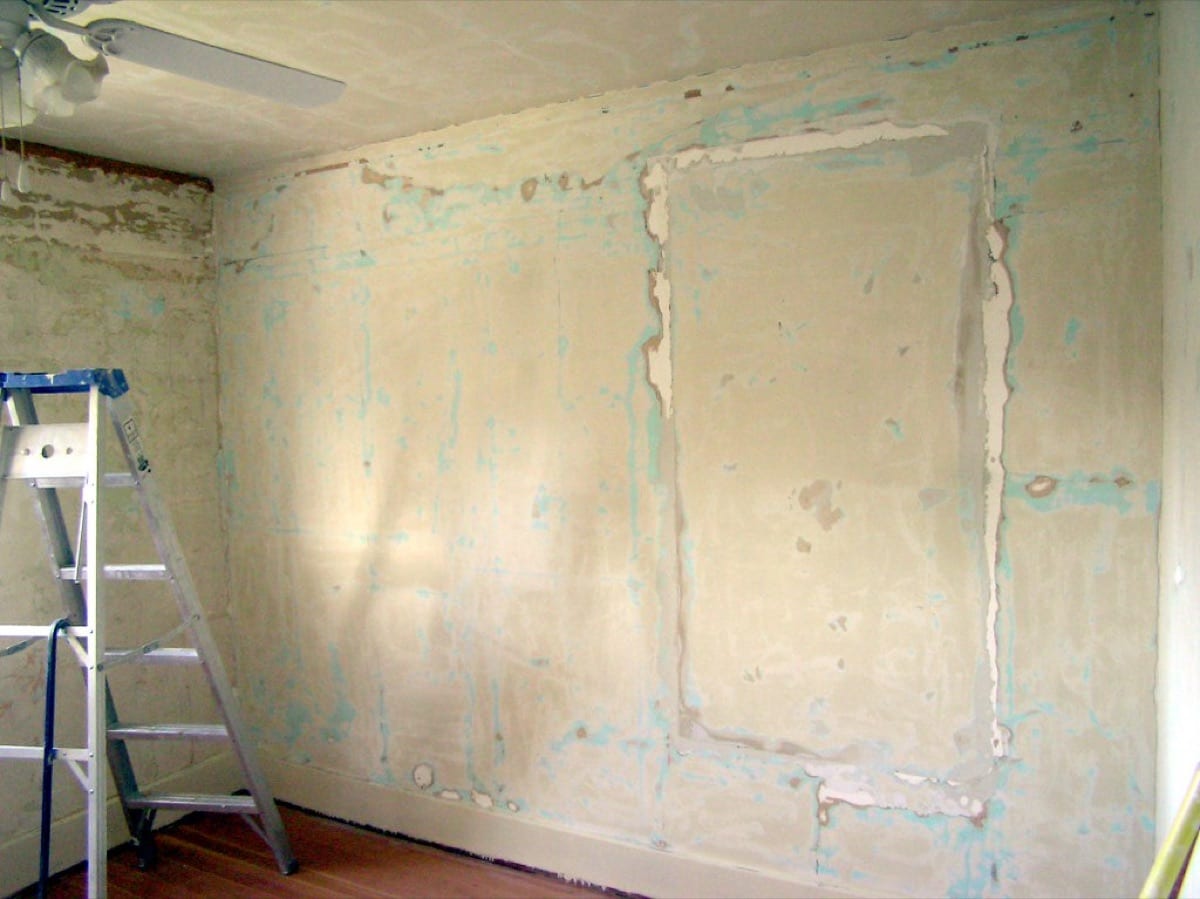 A wall with a large rectangular patch feathered into the surrounding surface